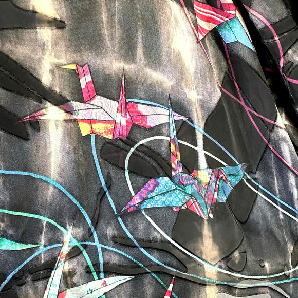 CITRON SANTA MONICA Size 3X Black Silk Origami Pattern Open Sheer Burnout Jacket - Picture 5 of 11